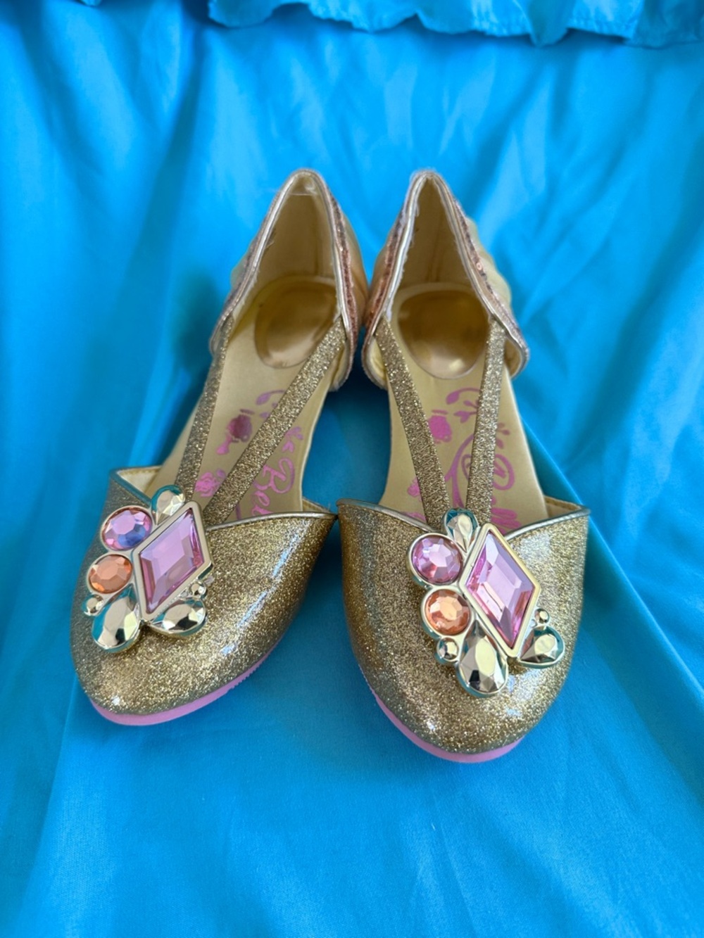 Disney Princess Flats Girls' Gold Glitter Jewel T-Strap
